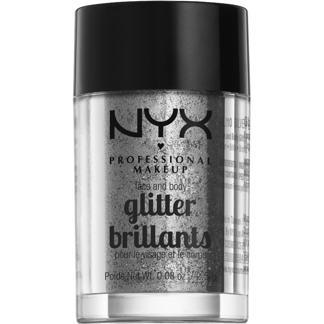 NYX Professional Makeup Face & Body Glitter, Silver, Luomivärit & Paletit