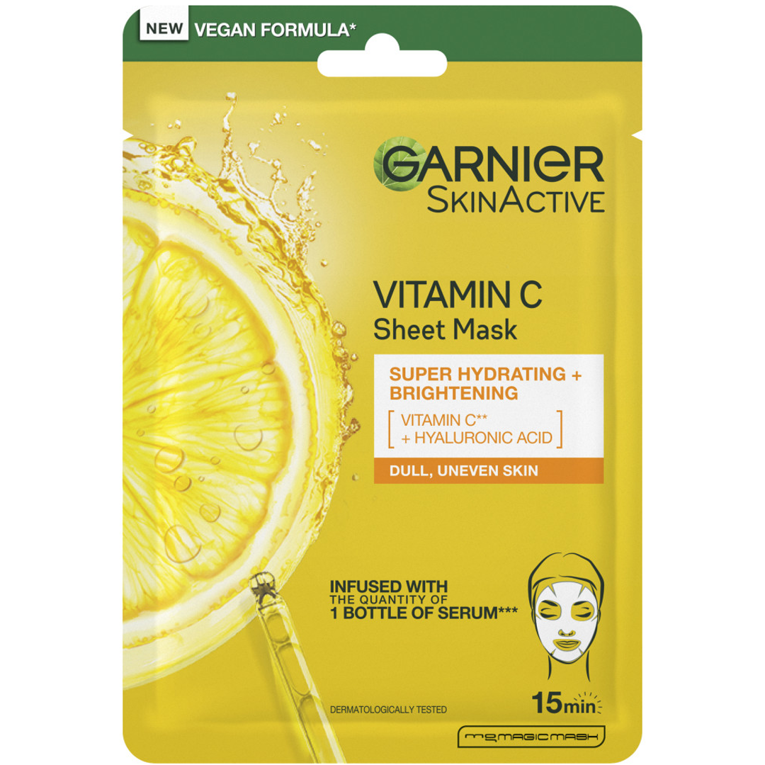 Garnier Skin Active Vitamin C Sheet Mask Super Hydrating + Brightening, 28g, Vitamin C