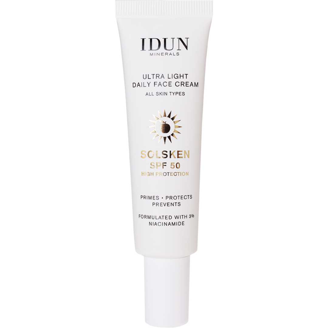 IDUN Minerals Ultra Light Daily Face Cream Solsken SPF50, 30ml, Meikinpohjustus
