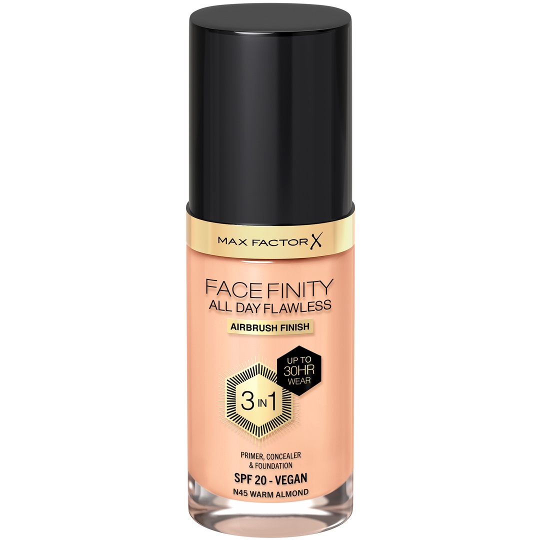 Max Factor All Day Flawless 3-in-1 Liquid Foundation, 45 Warm Almond foundation