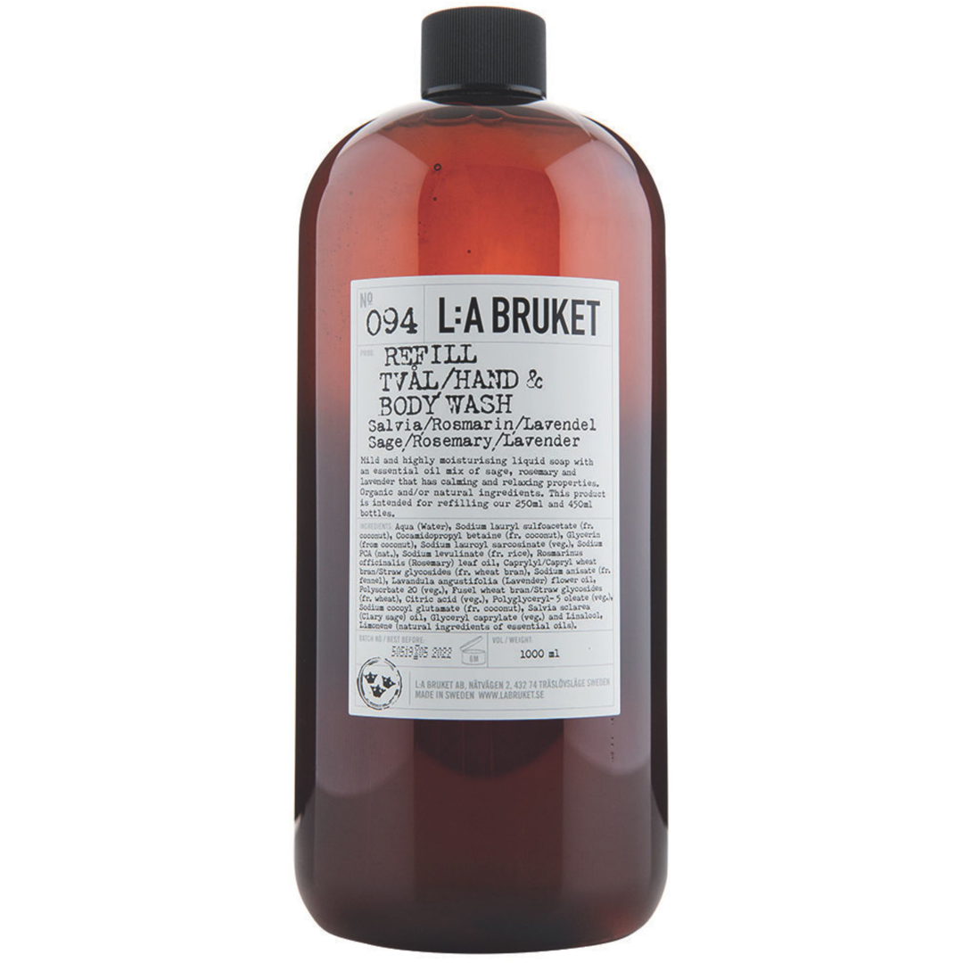 L:a Bruket 094 Hand & Body Wash Sage and Rosemary and Lavender, 1000ml Refill