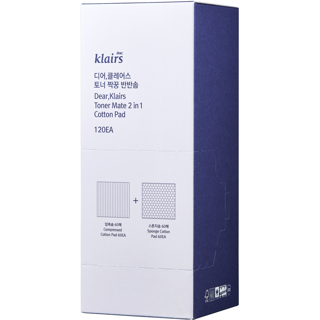 Klairs Toner Mate 2 In 1 Cotton Pad, 120-Pack