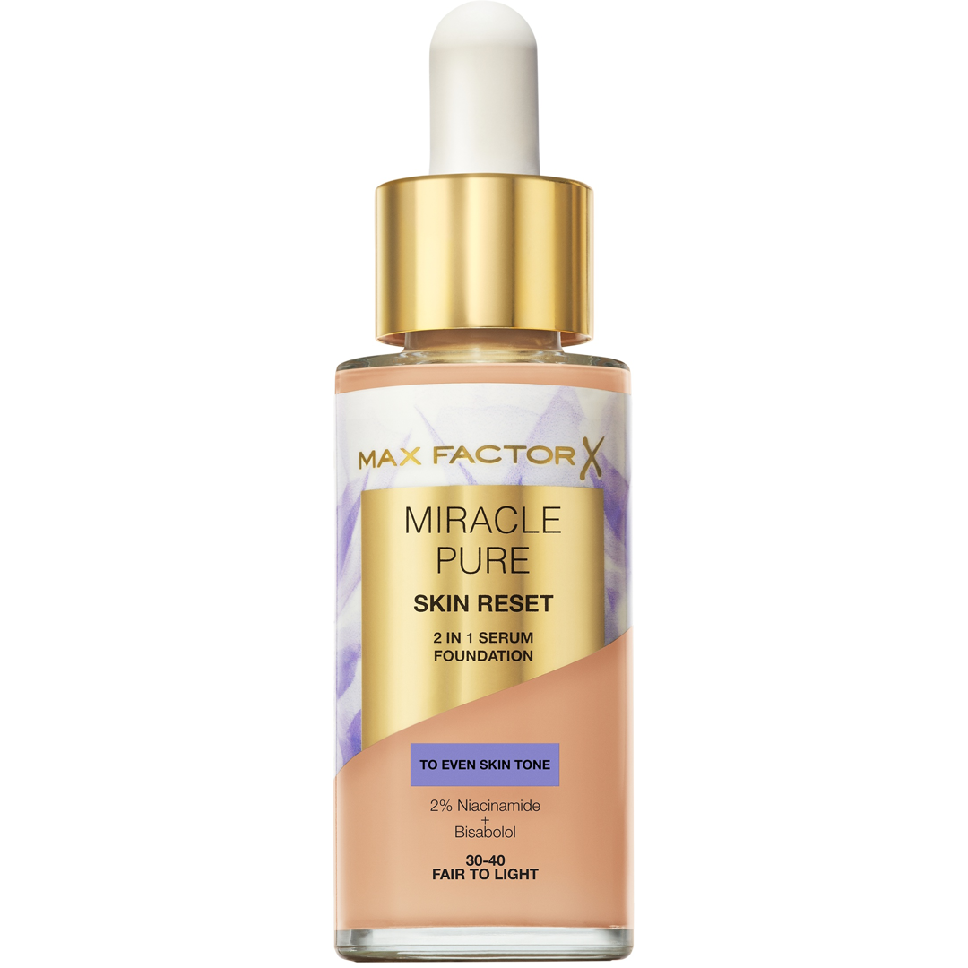 Max Factor Miracle Pure 2in1 Skin Reset Serum Foundation, 30-40 Fair to Light, Meikkivoide