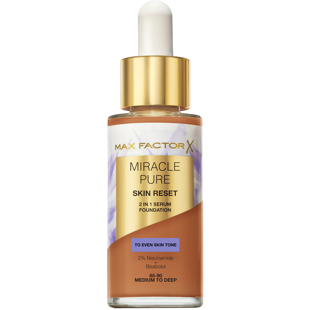 Max Factor Miracle Pure 2in1 Skin Reset Serum Foundation, 85-90 Medium to Deep