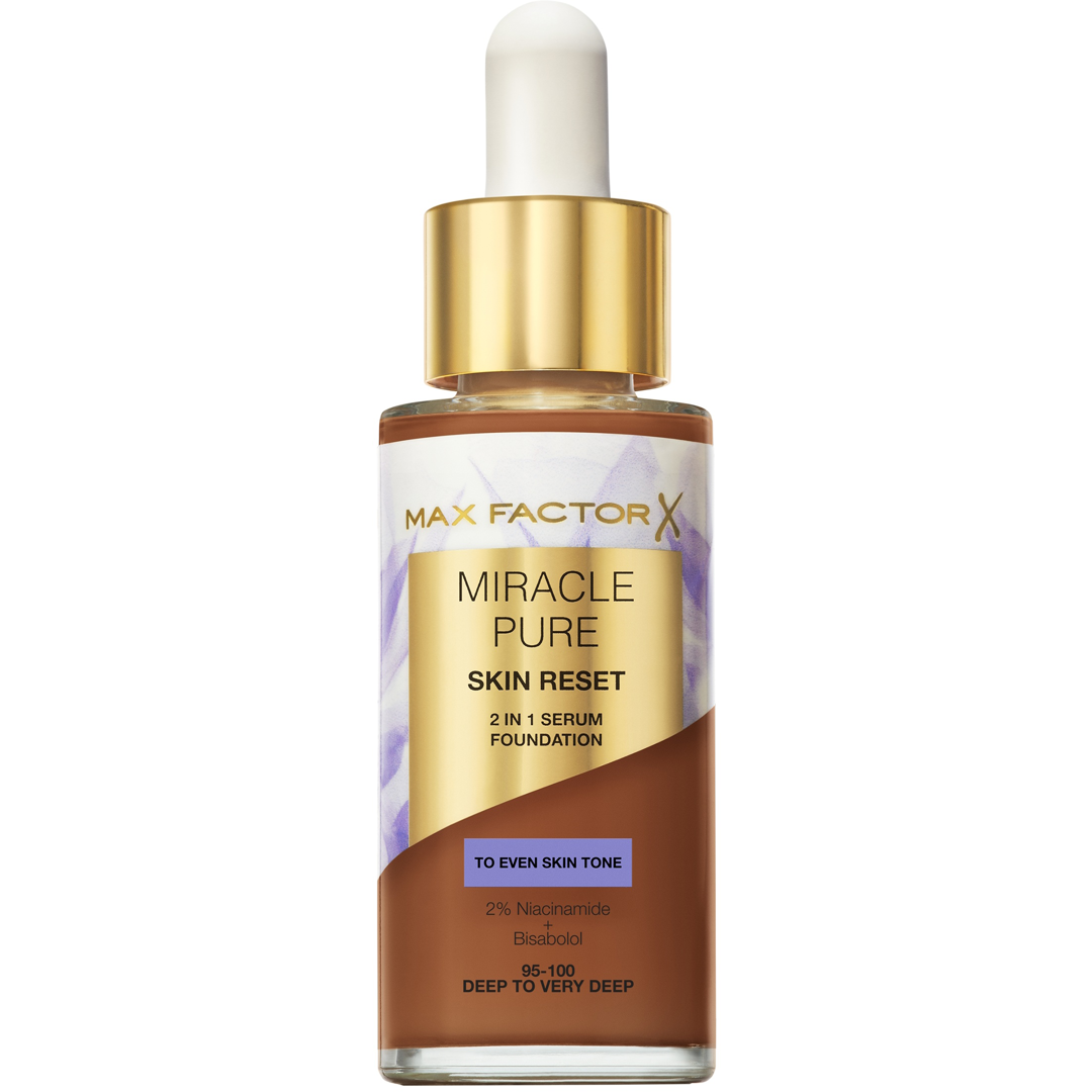 Max Factor Miracle Pure 2in1 Skin Reset Serum Foundation, 95-100 Deep to Very Deep, Meikkivoide