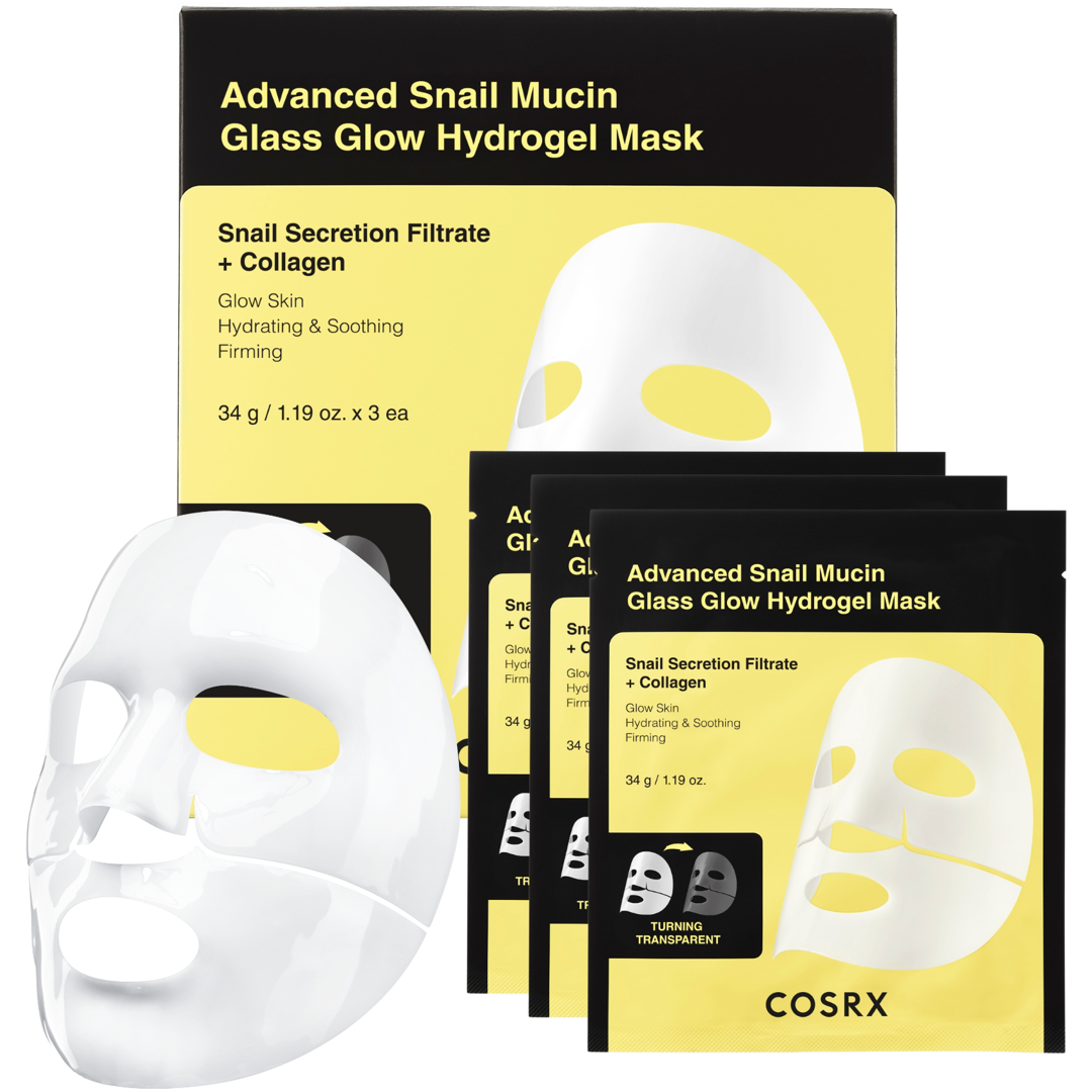 COSRX Advanced Snail Mucin Glass Glow Hydrogel Mask, 3-Pack ansiktsmask