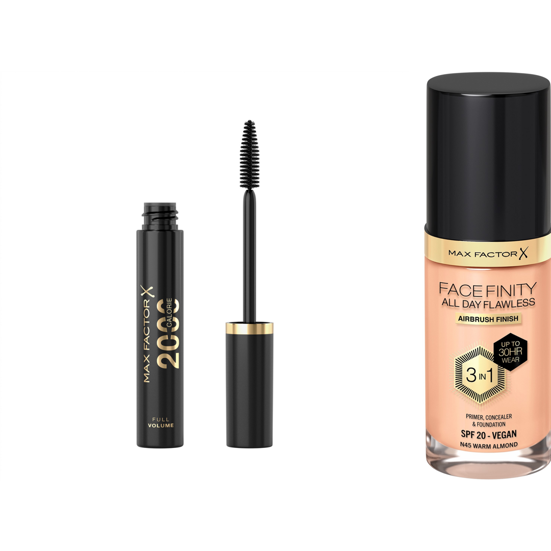 Max Factor Facefinity All Day Flawless Foundation N45 Warm Almond + 2000 Calorie Mascara 01 Black
