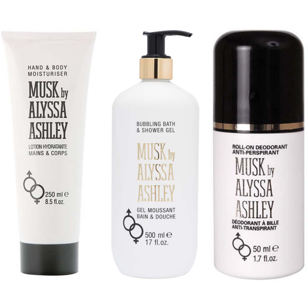 Alyssa Ashley Musk Body Lotion 250ml + Deo roll-on 50ml + Shower Gel 500ml Kroppslotion, Hudlotion & Bodylotion deodorant Shower gel - duschgel - duschcreme