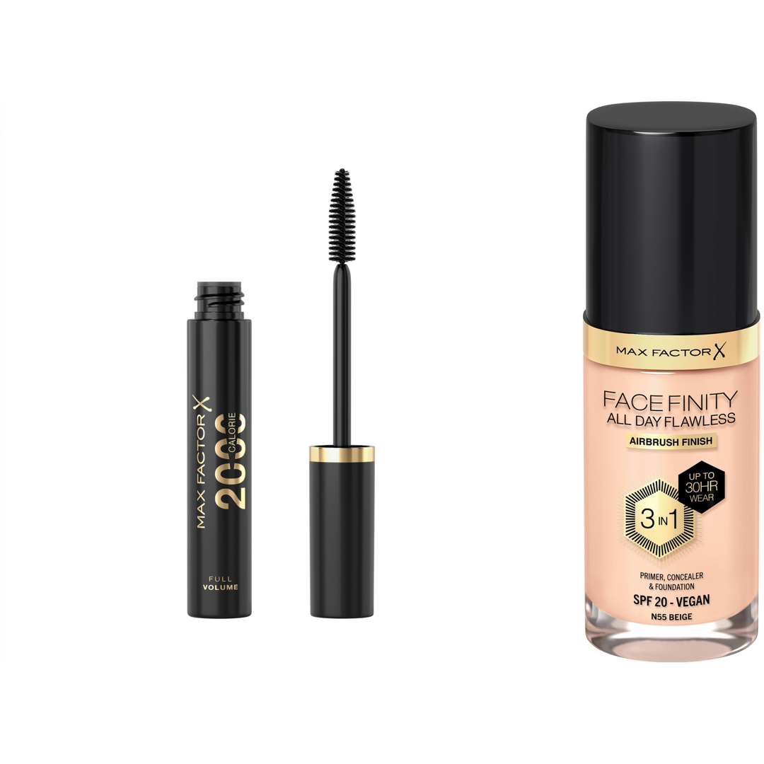 Max Factor Facefinity All Day Flawless Foundation N55 Beige + 2000 Calorie Mascara 01 Black