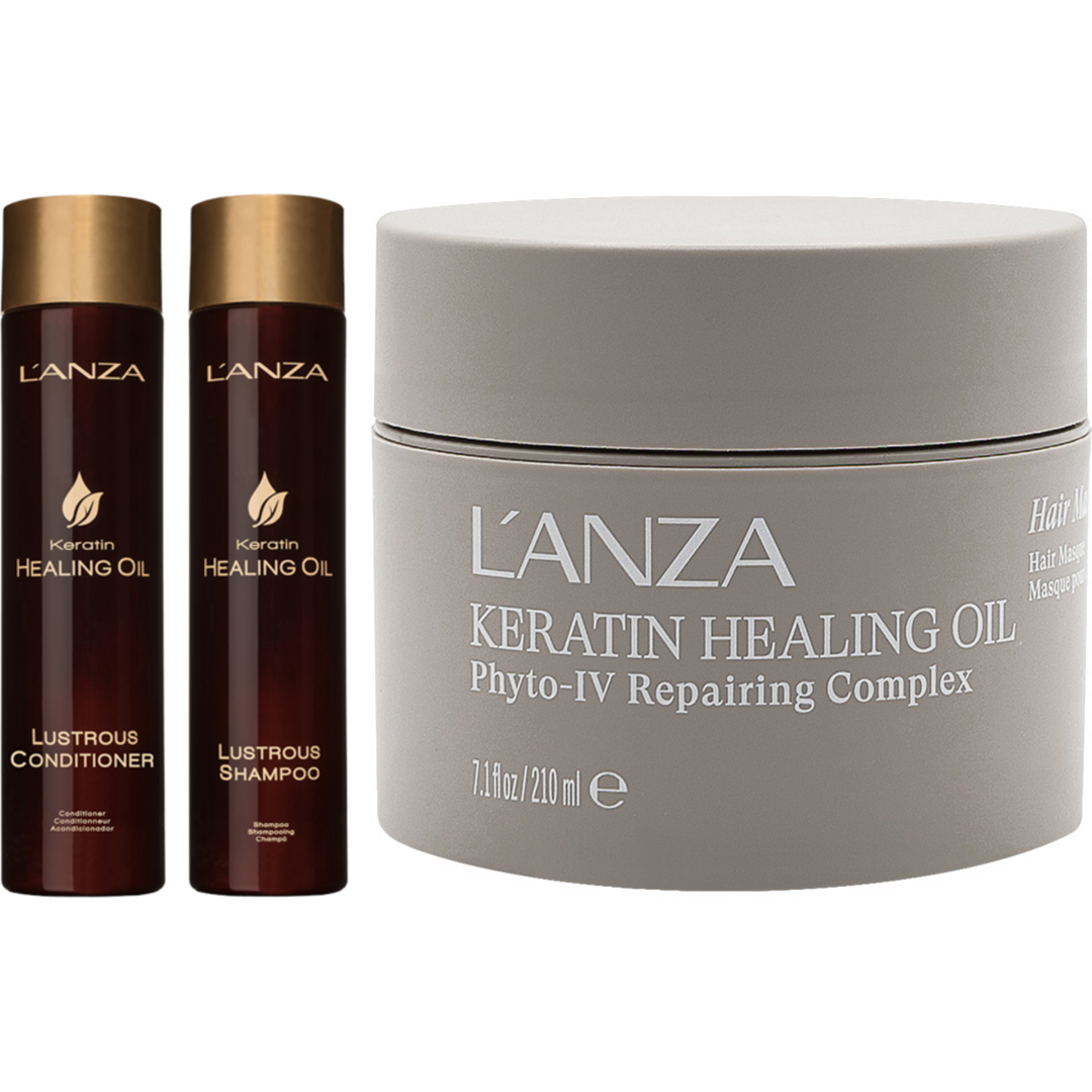 LANZA Keratin Healing Oil Lustrous Shampoo 300ml + Conditioner 250ml + Intensive Hair Masque 210ml